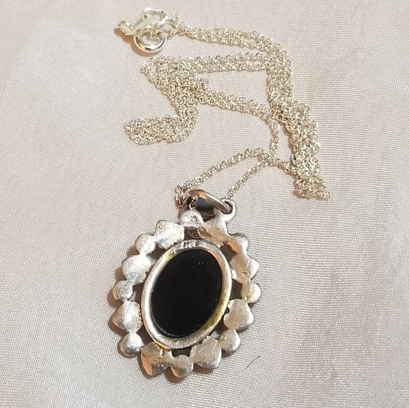 CAMEO VINTAGE Onyx MOP Sterling Necklace - Picture 6 of 6
